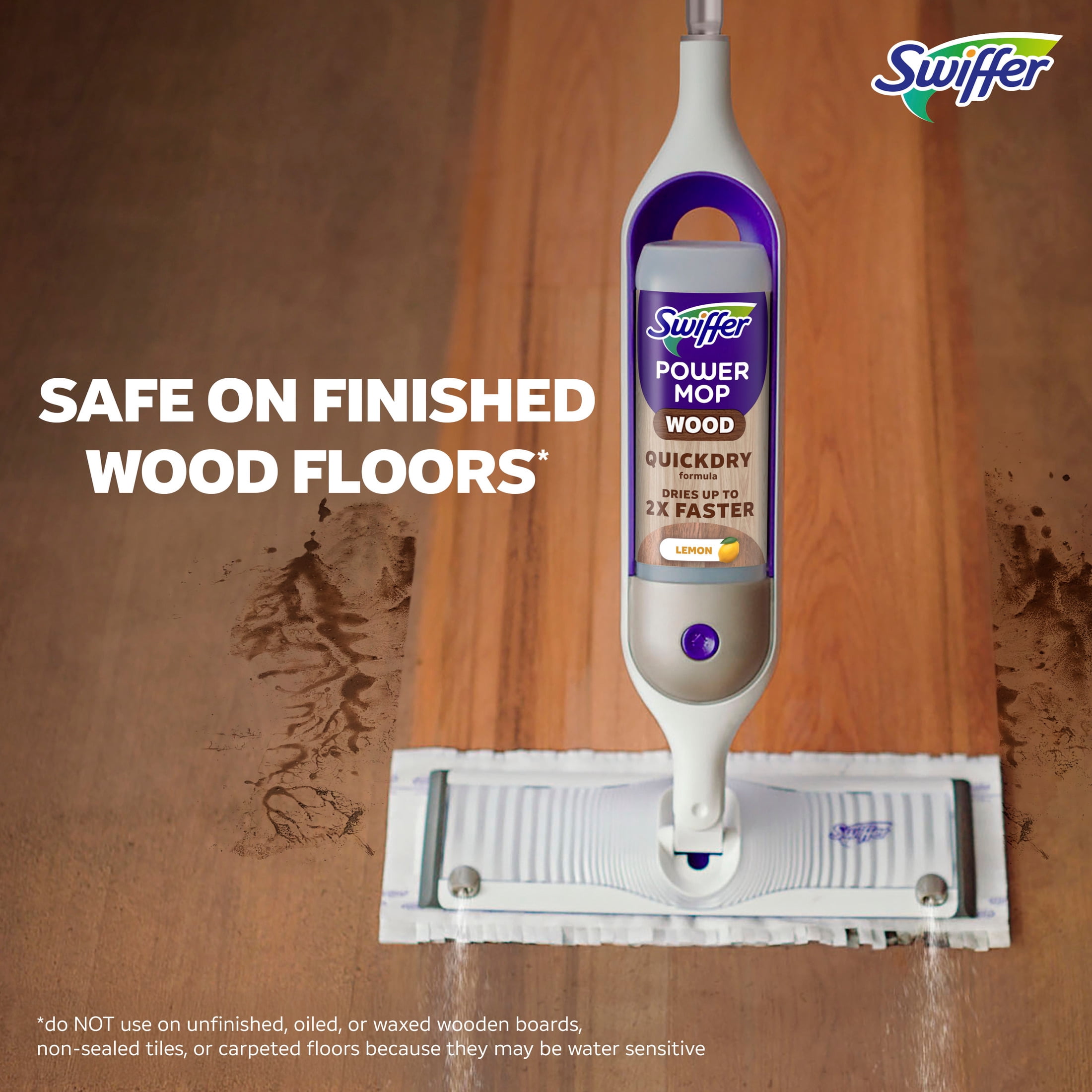 (3 pack) Swiffer Power Mop Wood Refill Solution, QuickDry Hardwood Floor Cleaner, Lemon Scent, 25.3 fl oz