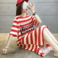 thumbnail image 4 of Korean Style Spring Summer Simple Retro Loose Striped Letter Printing Long Style Shirt Dress Black M, 4 of 5