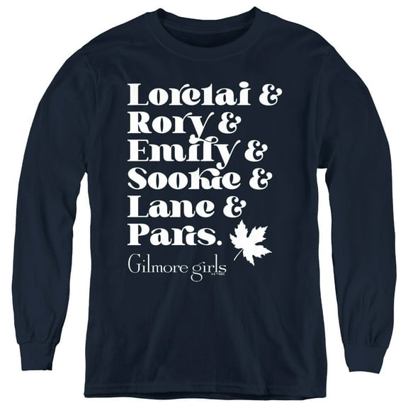 Gilmore Girls Name List Youth Long Sleeve T Shirt, Navy, Medium