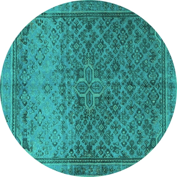 Ahgly Company Indoor Round Persian Turquoise Blue Traditional Area Rugs, 3' Round