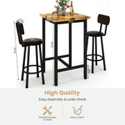 Cvortll 3 Pieces Bar Table Set, Bistro Kitchen Table Sets with 2 PU Leather Bar Stools, Wood Pub Bar Table Set for Breakfast Nook Small Space Restaurant, Square Table
