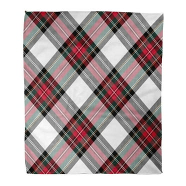 LADDKE Flannel Throw Blanket Red Plaid Pattern Printing Dress Stewart Tartan Diagonal No Gradients Green Scottish Black 50x60 Inch Lightweight Cozy Plush Fluffy Warm Fuzzy Soft