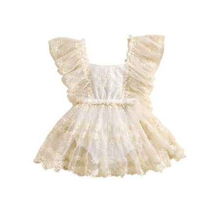 

Baby Rompers Dress Lace Embroidered Fly Sleeve Toddler Bodysuits