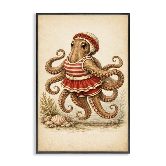 Stupell Industries Eclectic Octopus of Maritime Bathing Society Black Framed Giclee Art, 12 x 18, by Grotto Studios