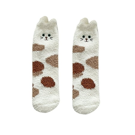 

Women s Soft Coral Velvet Tube Socks In Winter Cute Cartoon Stripe Printed Floor Socks Fashion Non Slip Comfortable Slippers Socks