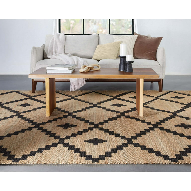 Well Woven Lebbiah Natural & Black Color Hand-Woven Chunky-Textured Jute  Tribal Geometric Area Rug 5x7 (5' x 7'6)