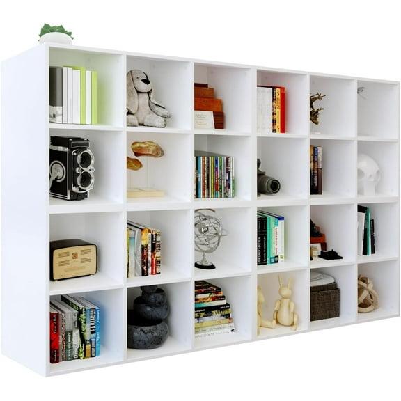 6 Cube Storage Organizer, Wooden 2-Tier Open Cube Display Shelf Bookcase, Cubby Storage Organizer for Bedroom, Living Room,  Room,Closet,White (4 Pcs)