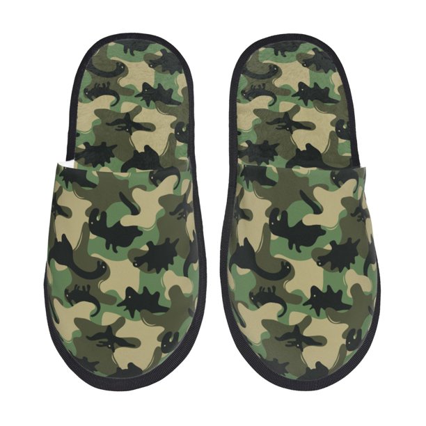Balery Camouflage Dinosaur Pantuflas de Casa de Felpa Silenciosas con Diseño Estampado, Zapatillas Cómodas Antideslizantes de Algodón para Interior-Large