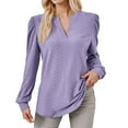 thumbnail image 1 of Top de manga larga con cuello en V y tejido jacquard para mujer - Camiseta holgada de color liso, 1 of 6