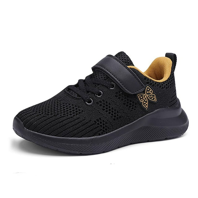 FAOWME Chaussures de Course Décontractées Confortables en Maille à Lacets pour Enfants Noir 10-10.5 Ans