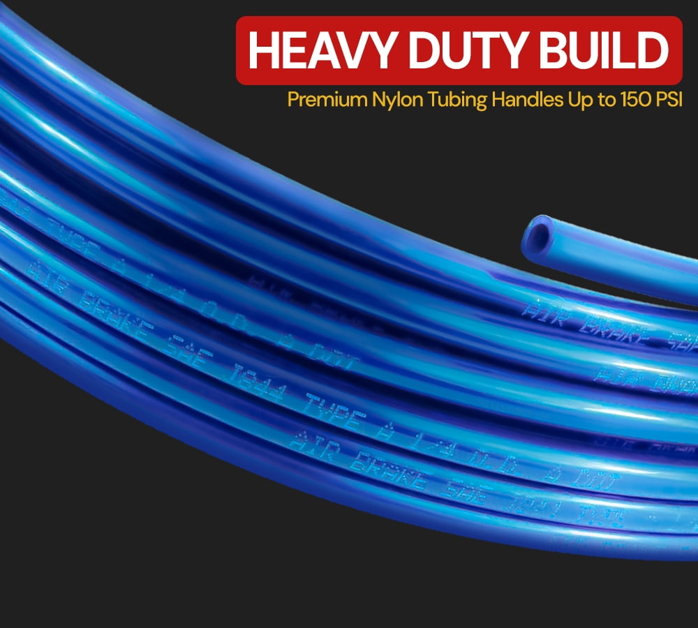 1/4" OD x 50' Blue SAE J844 Nylon Air Brake Tubing DOT Compliant | Pneumatic Nylon Air Line Hose for Air Brake System