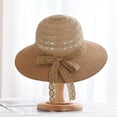 thumbnail image 2 of CoCopeaunts Summer Ladies Straw Bucket Hat Lace Bow Belt Travel Hollow Sun Hat Floppy Foldable Wide Brim Beach Fisherman Hat, 2 of 8