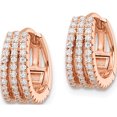 thumbnail image 2 of Sterling Silver Rose-Tone Polished Triple Row Cz Hinged Hoop Earrings (12.3 X 12.81) Made In China qe16309, 2 of 5