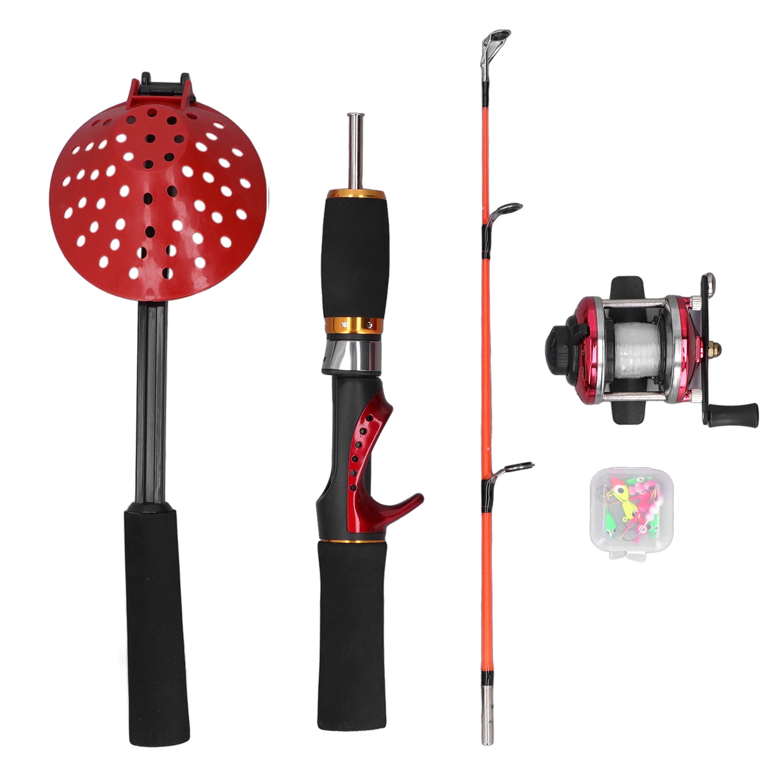 Winter Ice Fishing Rod Fishing Reel with Fishing Line Ice Fishing Hook Ice Scoop Combination Gear Set for Outdoor Fishing,