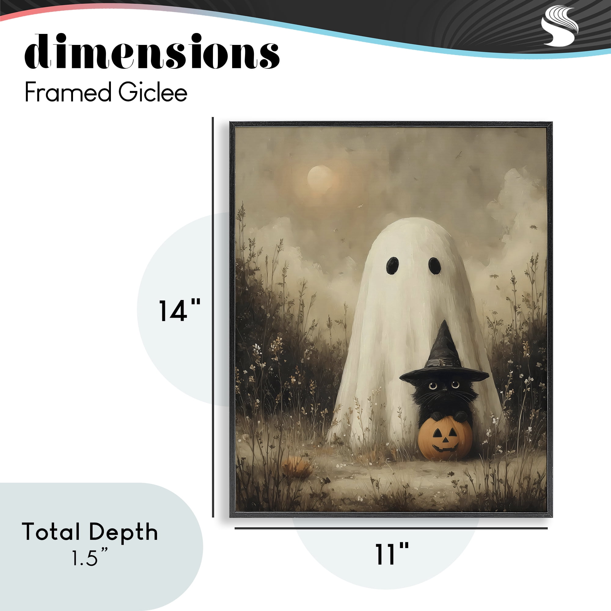 Ghost with Black Kitten Black Framed Giclee Art, design by Arlington Prints