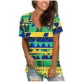 thumbnail image 2 of JTZGDY Western Shirts for Women Vintage African Dashiki Print Summer Short Sleeve Casual V Neck Contrast Color Ethnic T-Shirts Trendy Ladies Flowy Tunic Blouse Green#02 L, 2 of 6