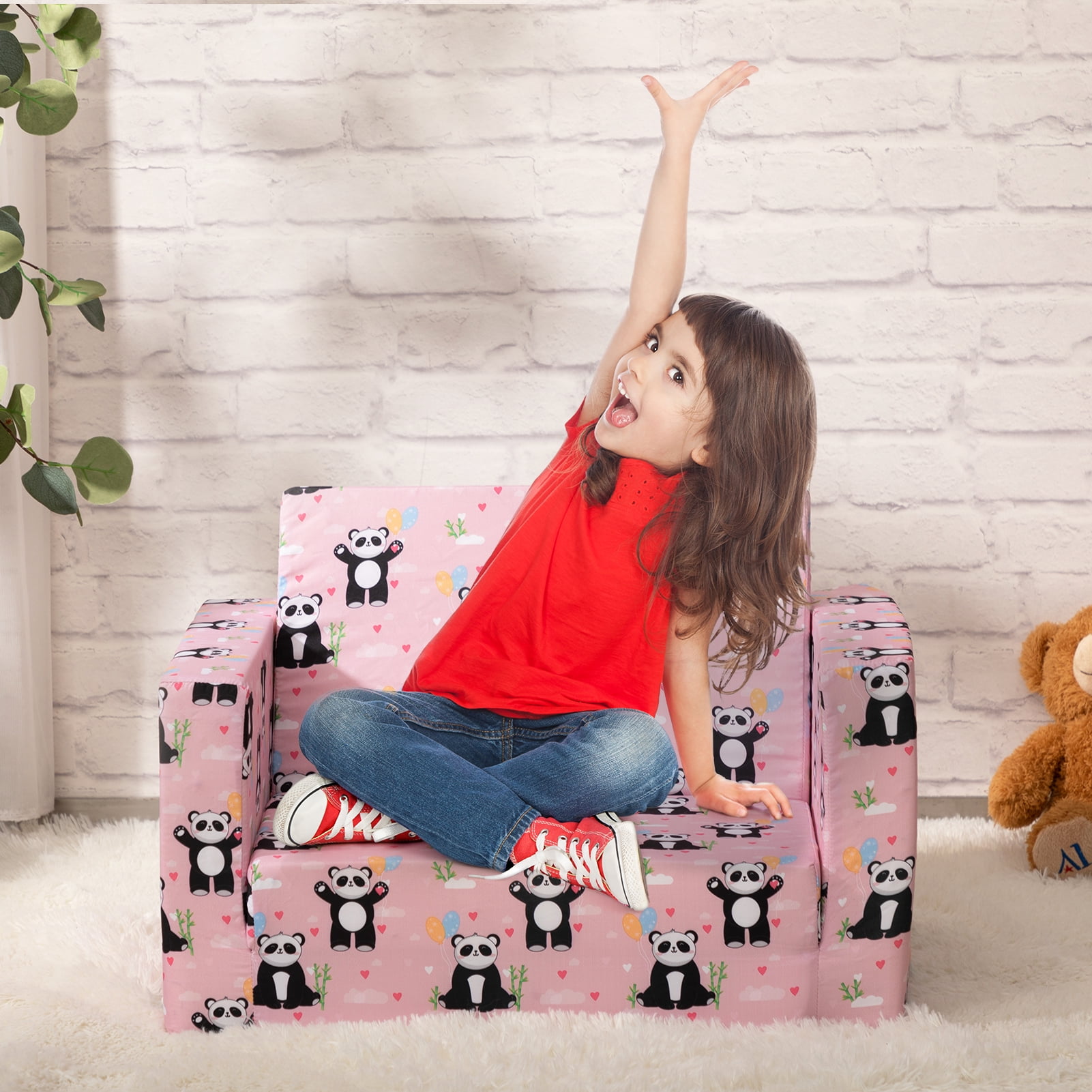 HollyHOME Soft Kids Couch 2 in 1 Flip Out Convertible Sofa to
