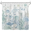 thumbnail image 3 of Nautical Coastal Turtle Shower Curtain, Blue Ocean Theme Coral Seashell Starfish Seahorse Bathroom Curtain, Kids Beach Themed Shower Curtains Set with Hooks, Fabric Waterproof 72x72 inch, 3 of 5