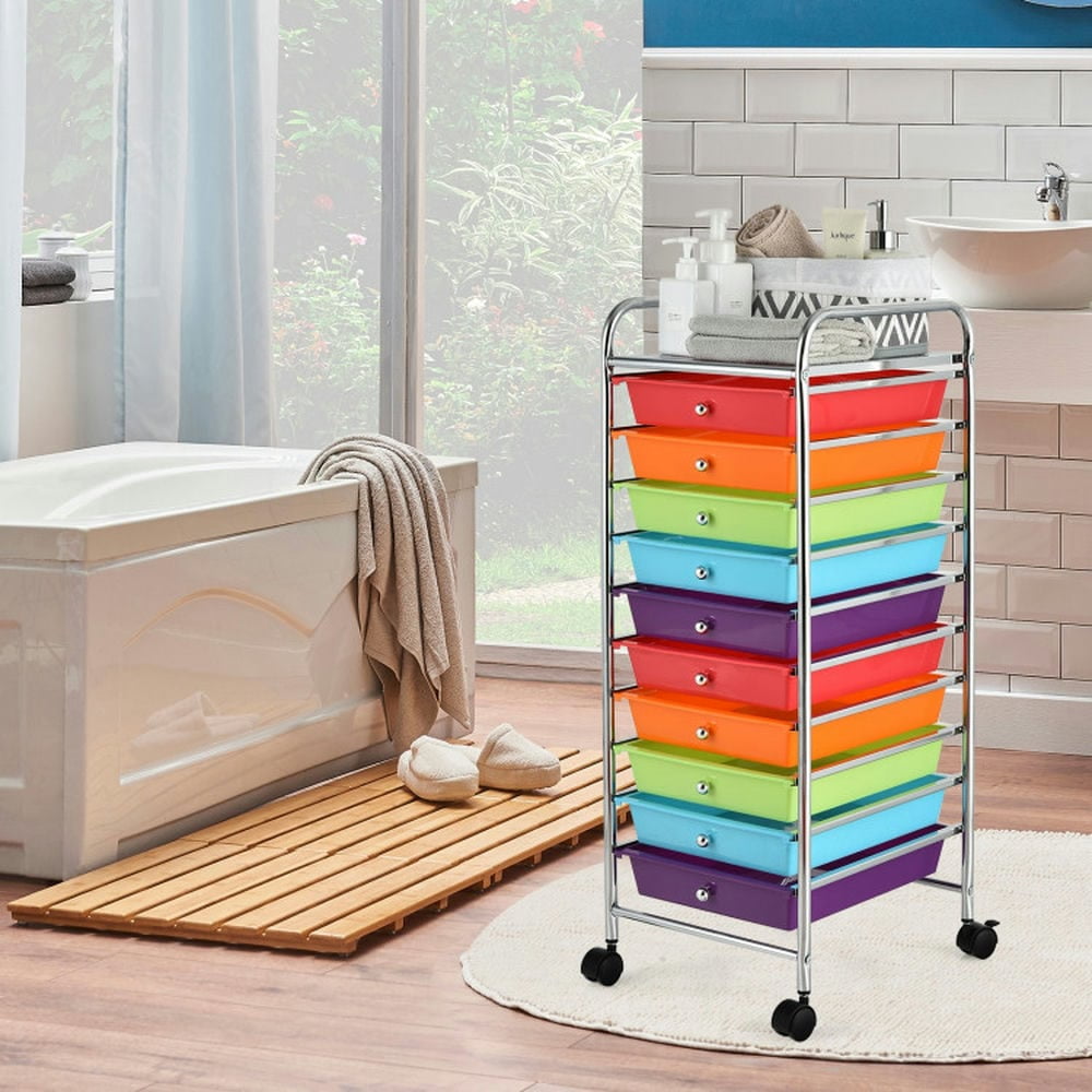 YYAo Filing Cabinet, File Cabinet, 10 Drawer Rolling Storage Cart Organizer with 4 Universal Casters-Multicolor