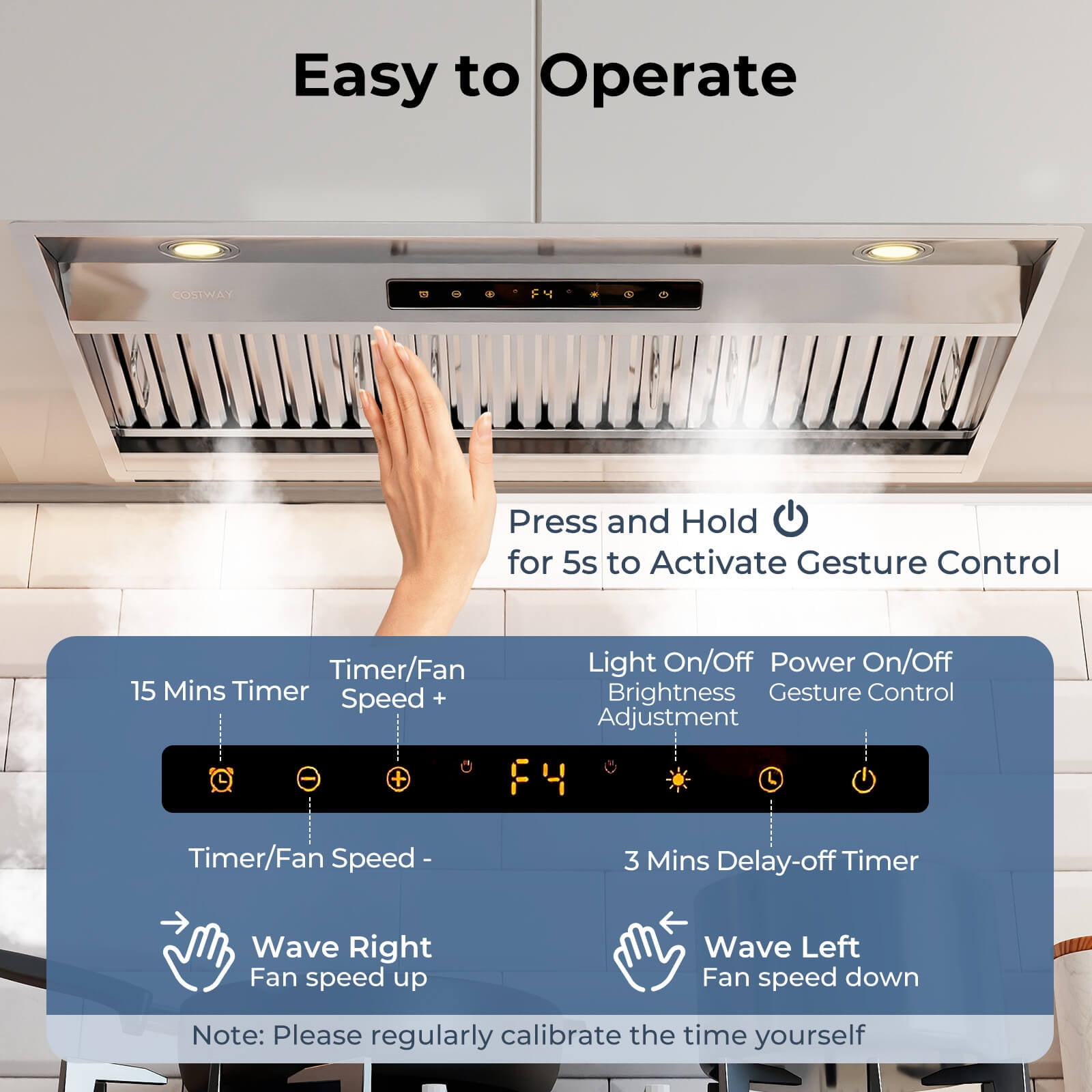 Costway 36 Inch Under Cabinet Range Hood with 4 Fan Speeds, Touch/Gesture/Remote Control