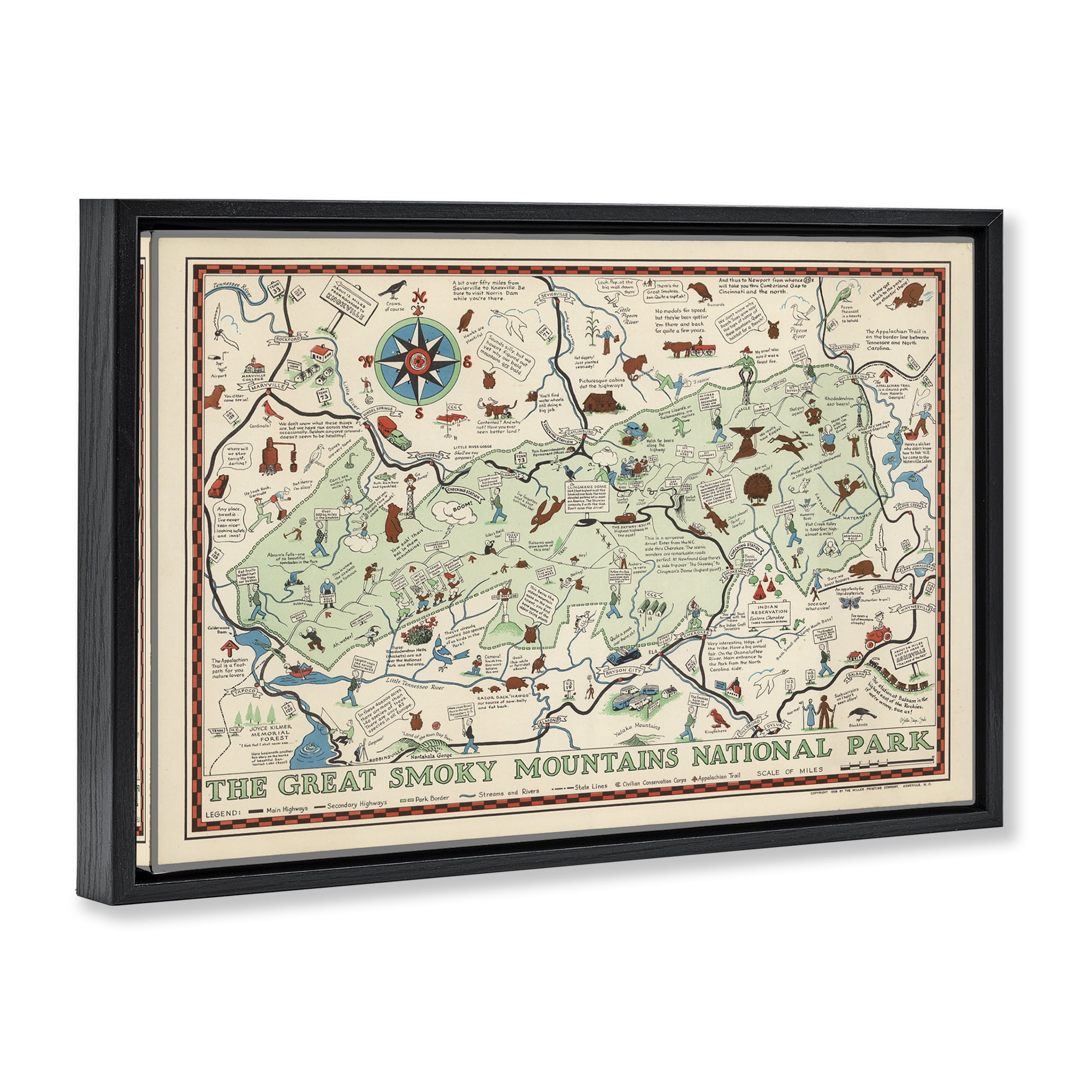 Stupell Industries Great Smoky Mountains Map History & Language Painting Black Floater Framed Canvas Art Print Wall Art, 25 x 17