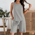 thumbnail image 6 of Two Piece Sets for Women Summer Crew Neck Sleeveless Vest Solid Color Pockets Short Ruffles Pants Cute Lounge Travel Outfits, 6 of 7