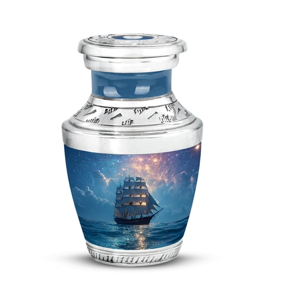MUKTIVE Boat Urns for Ashes for Women - Small Urn for Ashes Keepsake Mom - Blue Little Urns for Human Adult - 3 Inch Memorial Urn for Adult Mom