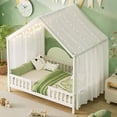 thumbnail image 4 of Lit Montessori au Sol avec Baldaquin, Cadre de Lit Style Maisonnette Format Double, Lit Plateforme en Bois avec Toit et Hautes Rampes de Sécurité, Cadre de Lit au Sol Moderne pour Chambre à la Maison, Blanc, 4 of 18