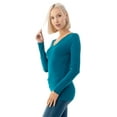 thumbnail image 2 of Simply Fashion Basic V Neck Long Sleeve T-Shirts - Stretch Cotton SpandexTEAL,XLARGE, 2 of 5
