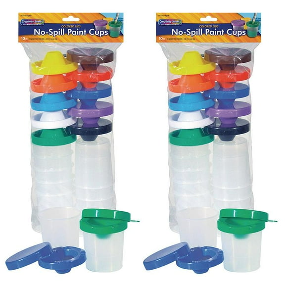 Creativity Street No-Spill Round Paint Cups with Colored Lids 3" Dia. 10 Per Pack 2 Packs