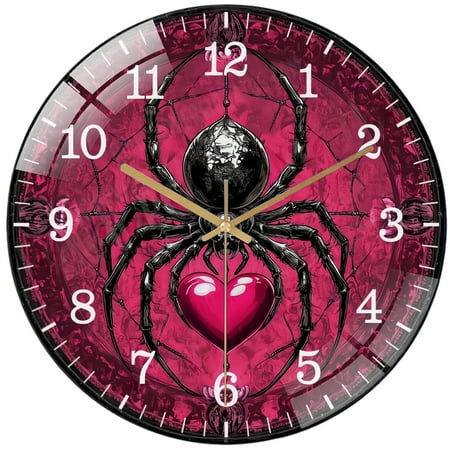 Decorative Clocks: Pink Spider Glass Wall Clock ,Hallo-ween Ocean Lover Wall Clock.Gift for Her for Homes, Bars, Offices, Man Caves, Garages, And Living Rooms. for Your Home Or Gift Style 12×12inch(3