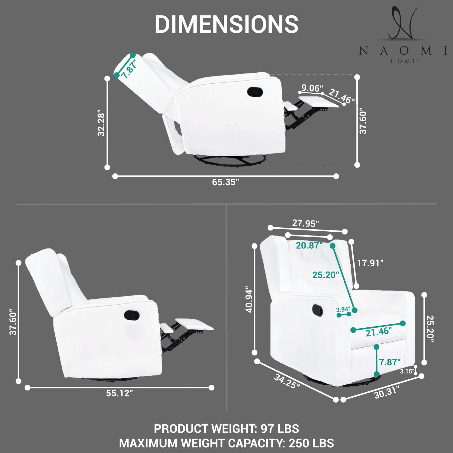 Relax and Bond with Your Baby in Style – Odelia 360° Swivel Glider Rocker Recliner for Nursery and Maternity | Plush Cushions, Gentle Rocking Motion, Soft Microfiber Upholstery - Bright White