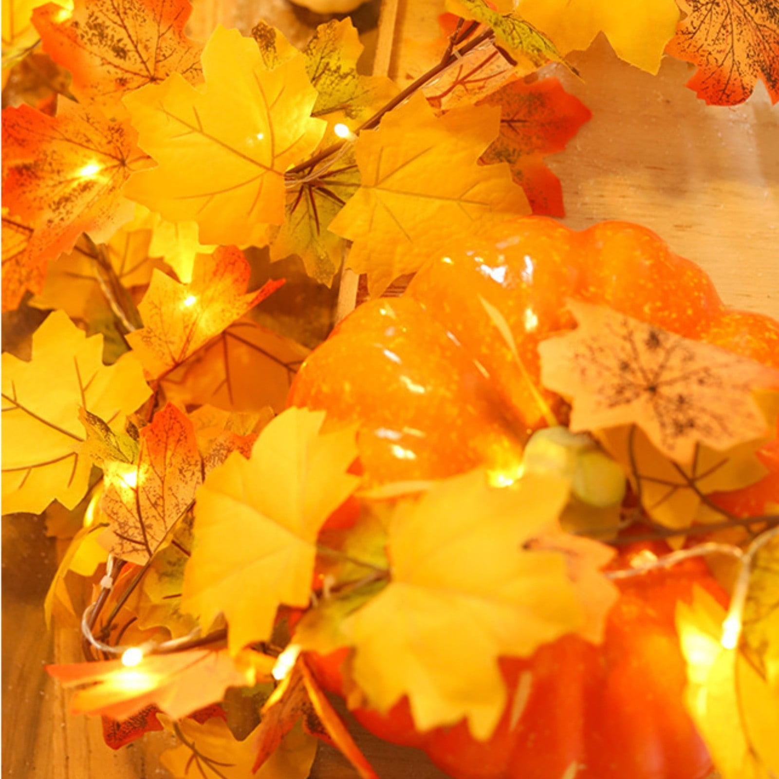 VibHome Outdoor Solar Lights Harvests Festival Thanksgiving LED Light String Pumpkin Maple Leaf Vines Light String Solar Outdoor Holiday Decorative Lights
