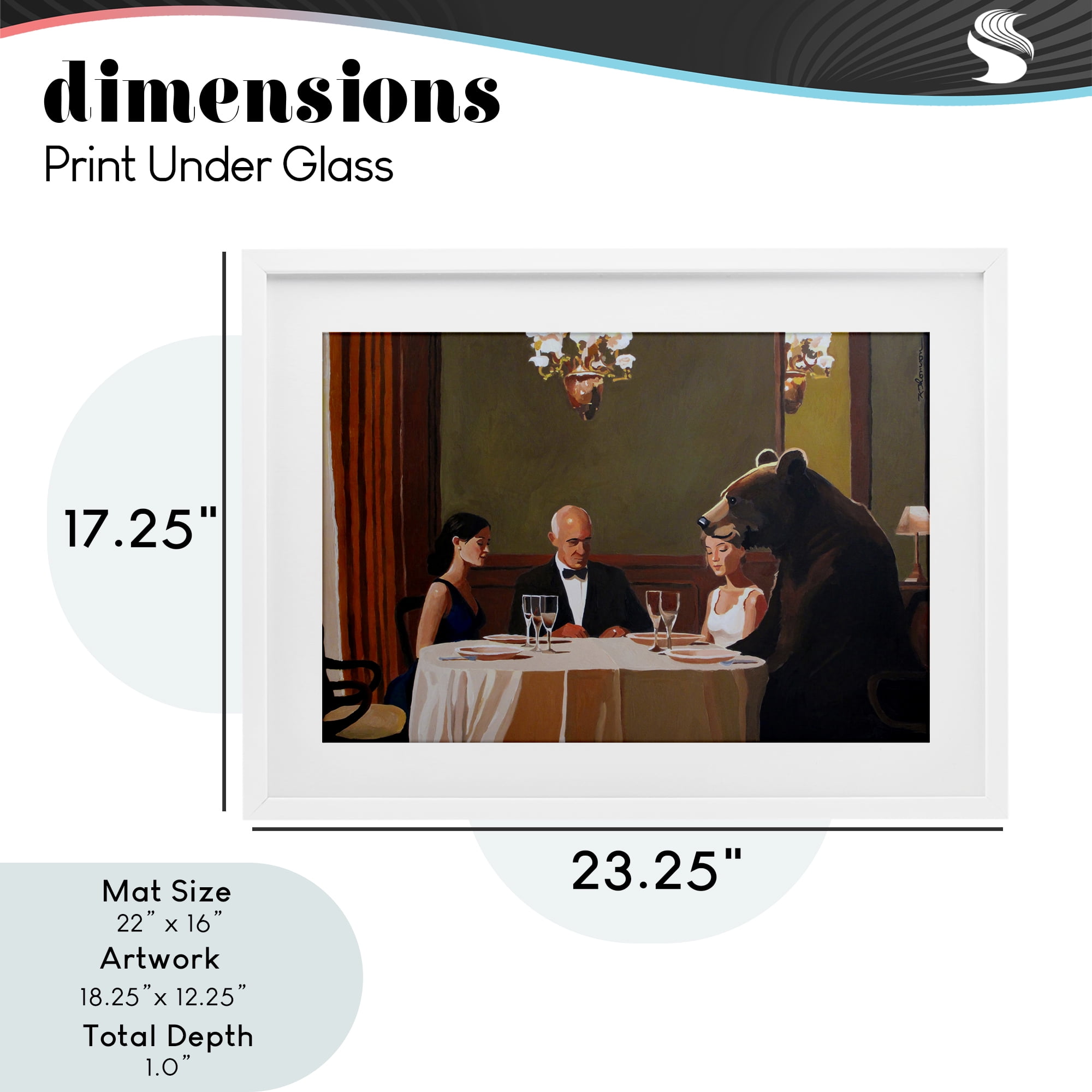 Dinner Guests & Steve White Framed Print Under Glass, design by Keith Thomson