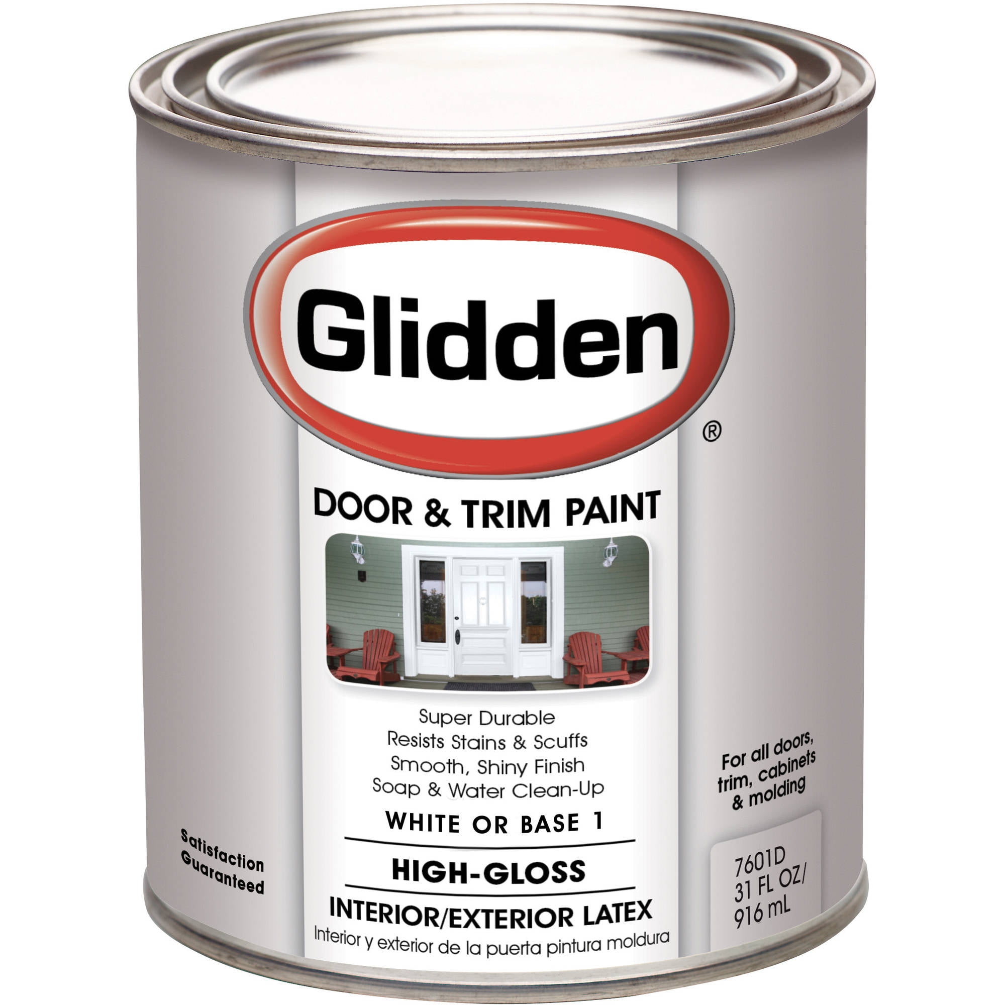 Glidden Door & Trim HighGloss Paint, White, 1 Quart