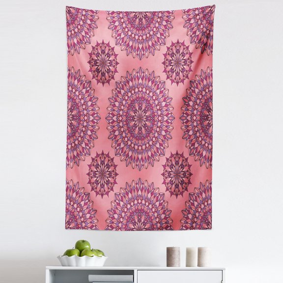 Purple Mandala Tapestry, Filigree Art Inspired Bohemian and Oriental Display, Fabric Wall Hanging Decor for Bedroom Living Room Dorm, 5 Sizes, Coral Fuchsia, by Ambesonne