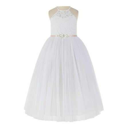 

Lace Back Halter Thin Ribbon Flower Girl Dress Special Occasions 213R5