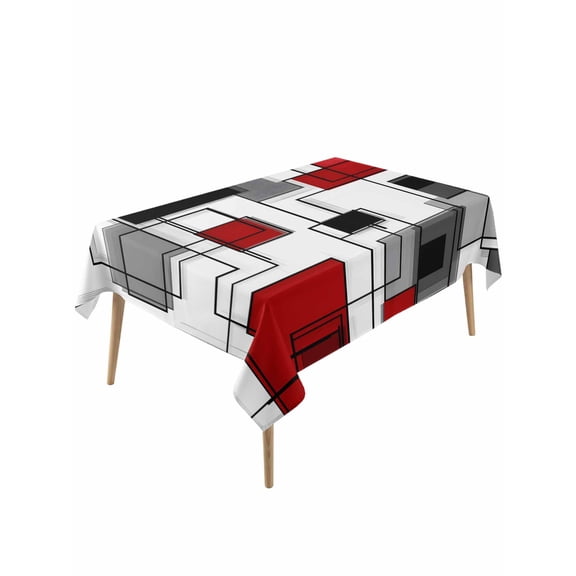 Red Grey Geometric Table Cloth, Irregular Abstract Art Modern Waterproof Tablecloth for Rectangle Tables, Reusable Washable Fabric Table Cover for Restaurant Kitchen Dining Tables 60"x120"