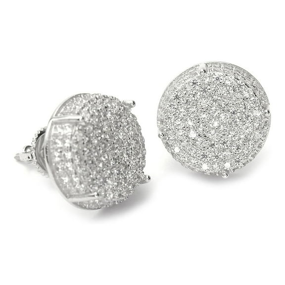 Hiphop XL 1/2 Inch Full Iced Cubic Zirconia Round Prong Setting Screw Back Earring BE 11403 S