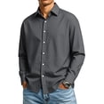 thumbnail image 3 of Men's Regular Fit Formal Long Sleeve Shirt Solid Color Lapel Collar Button Front Business Office Daily Wear,M,Dark Gray, 3 of 8
