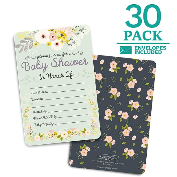 baby shower invitations floral - 30 cards + envelopes for baby girl. match  baby shower games, decorations & favors. perfect invites for showers,