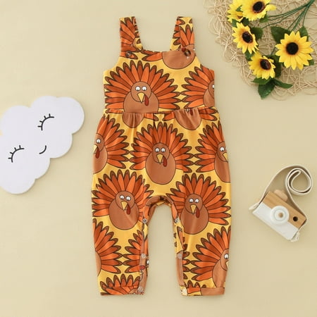 

NIUREDLTD Toddler Girls Thanksgiving Day Sleeveless Cartoon Prints Romper Jumpsuit Clothes