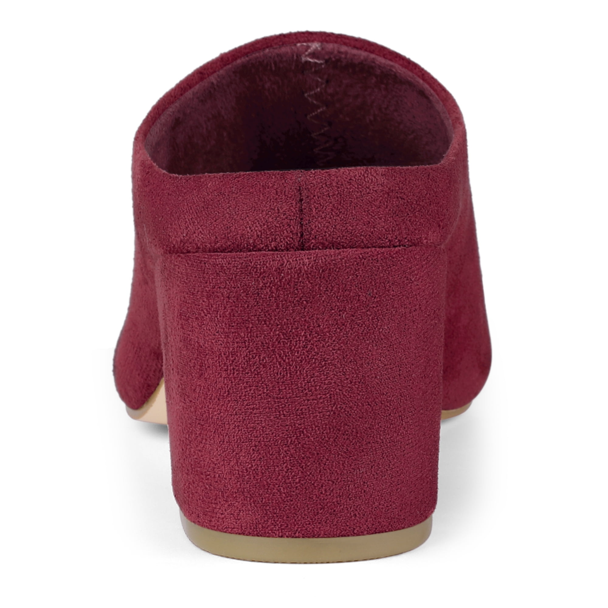 DARING DIVA Women's Pointed Toe Slip On Block Heel Slide Mules Burgundy 5.5