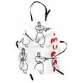 thumbnail image 1 of Japanese Apron Fight Figures of Samurai with Katana on White Background Asian Martial Art Pattern, Unisex Kitchen Bib Apron with Adjustable Neck for Cooking Baking Gardening, Red Black, by Ambesonne, 1 of 3