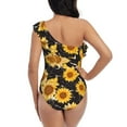 thumbnail image 5 of Sikiie Black Marble Pattern Sunflower Print Women One Piece Swimsuits Tummy Control One Shoulder Bathing Suits Ruffle Swimwear, From S to XXL-XX-Large, 5 of 6