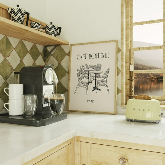 Cafe Boheme Print // Aesthetic Kitchen Decor, Coffee Bar Poster, Fun Apartment Wall Art, French Print, French Cafe Print, Wall Art, Modern Wall Decor, 8x12 UNFRAMED