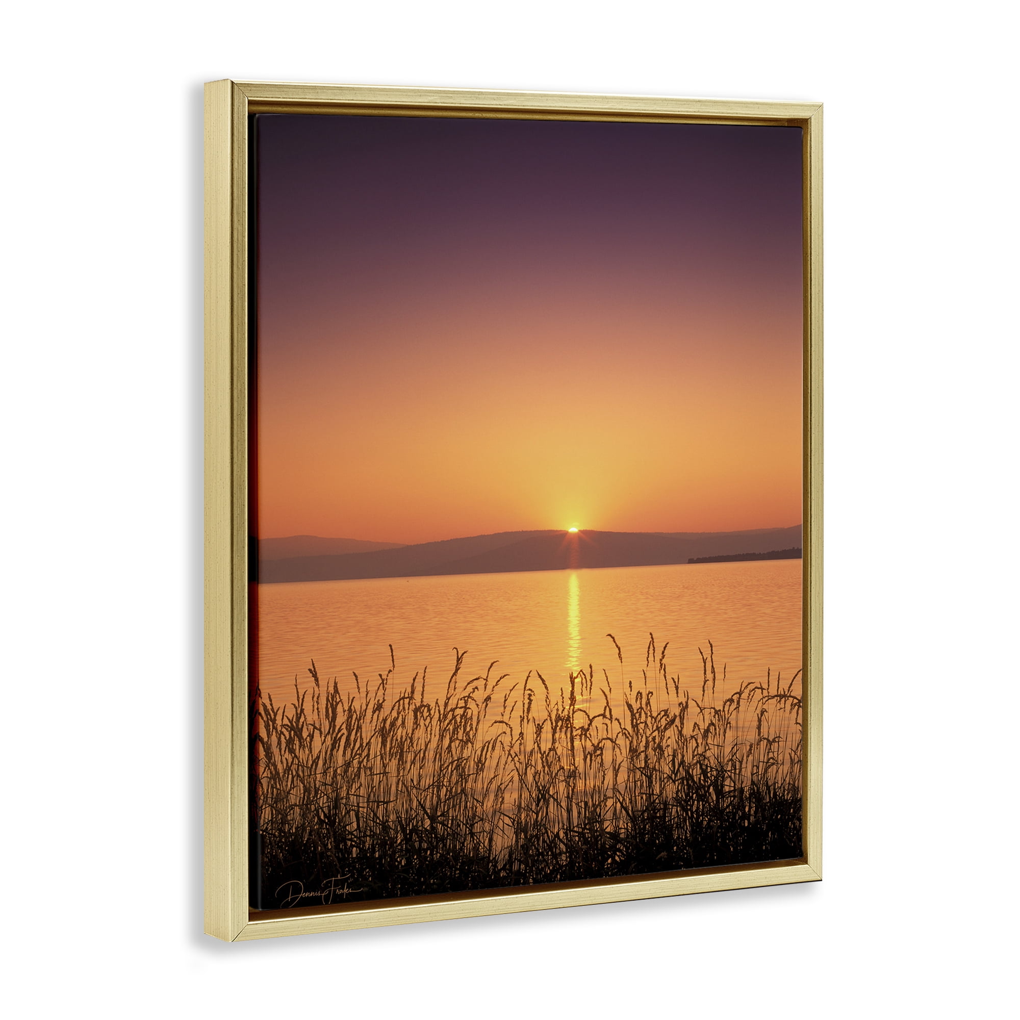 Stupell Industries Deep Orange Sunset Landscape Photography Gold Floater Framed Canvas Art Print Wall Art, 25 x 31