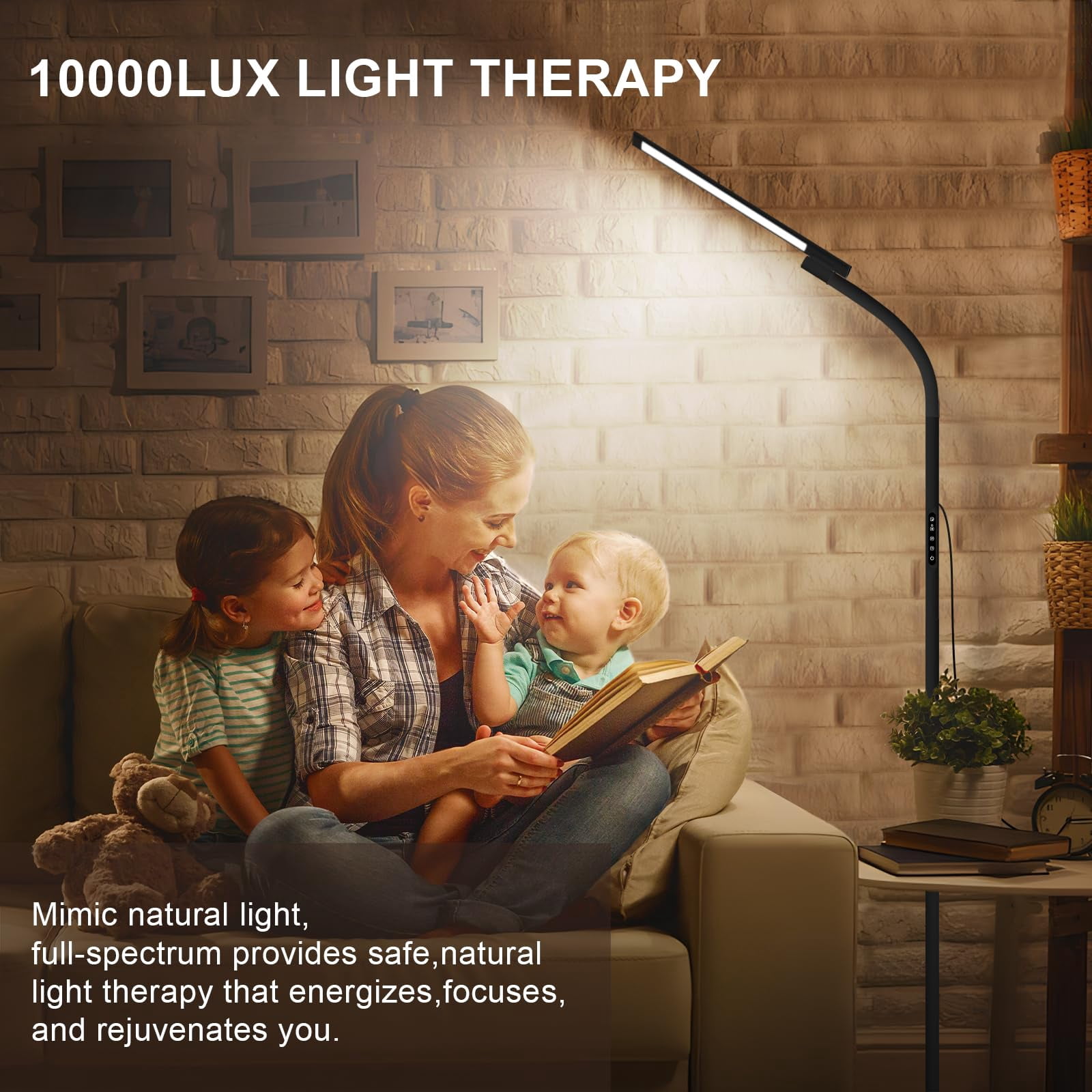 Sthmolepy Light Therapy Lamp,10000 Lux Happy Therapy Light, Floor Sun Therapy Lamp with Remote & Touch Control & Adjustable Gooseneck for Reading/Office/Home (Black)