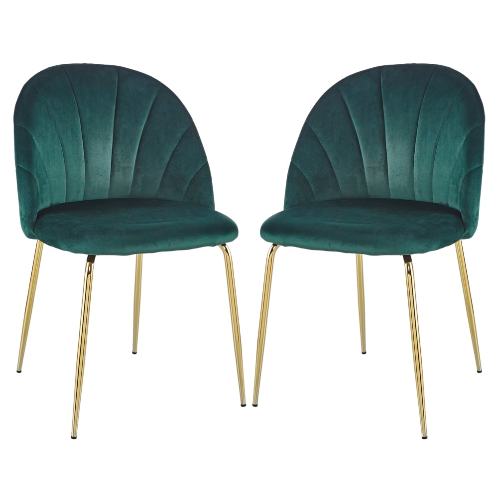 Modern Green-Black Dining Chair Set with Gold Legs