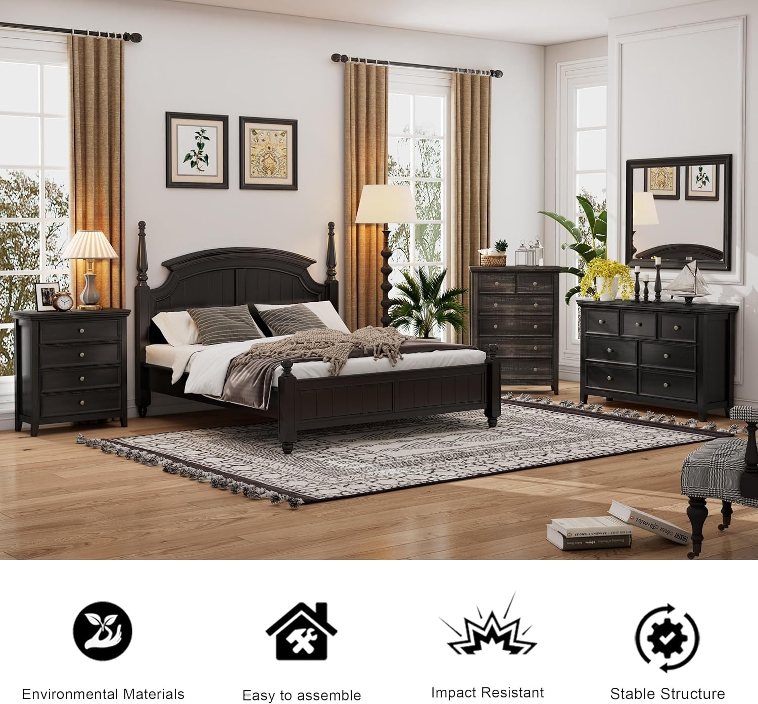 BOSHIRO 4-Drawer Modern Dresser for Bedroom, Tall Storage Chest Organizer with Sleek Black Finish